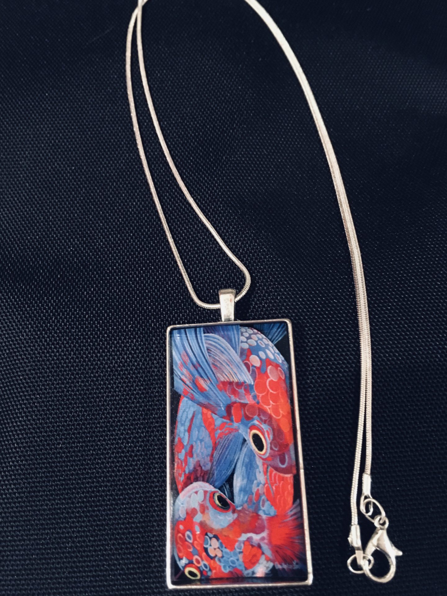 Koi 24″ Necklace Wearable Art on Stainless Steel, in Wearable Art Jewelry